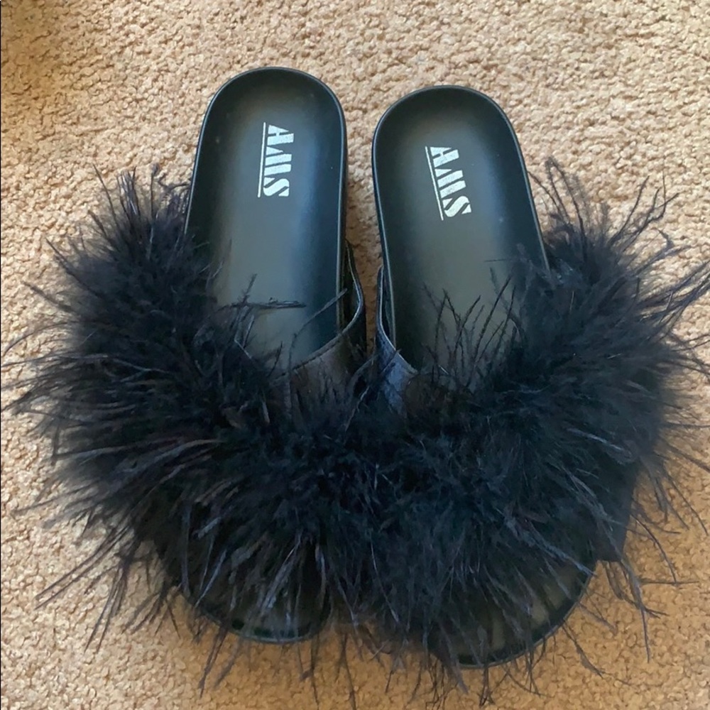 2/$25 AMS Marabou Platform Slip On Shoes Sandals
